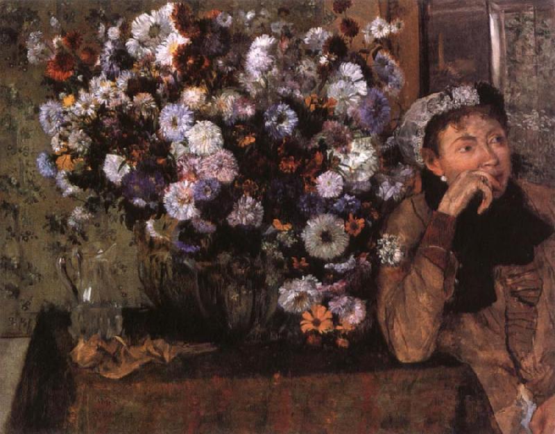 Edgar Degas A Woman seated beside a vase of flowers